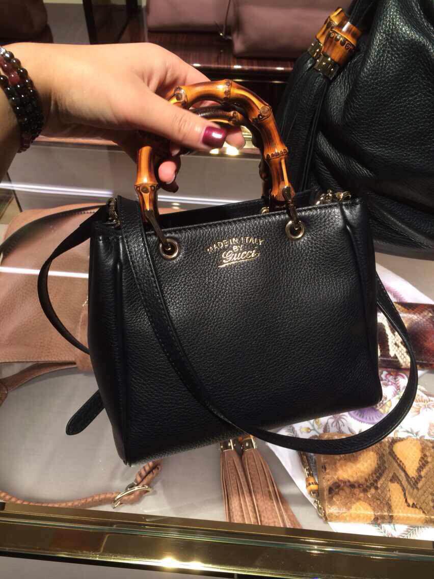 Authentic Gucci Bamboo Shopper Mini Handle Bag 368823 Black